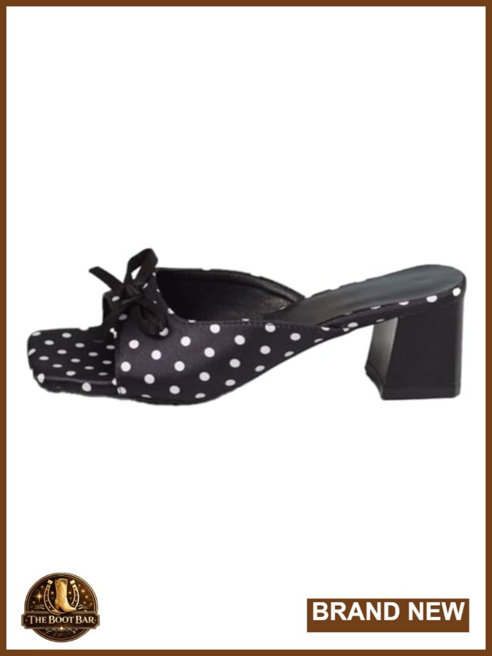 Women's Polka Dot Bow Mule Sandals Square Toe Faux Leather Slip On Block Heel